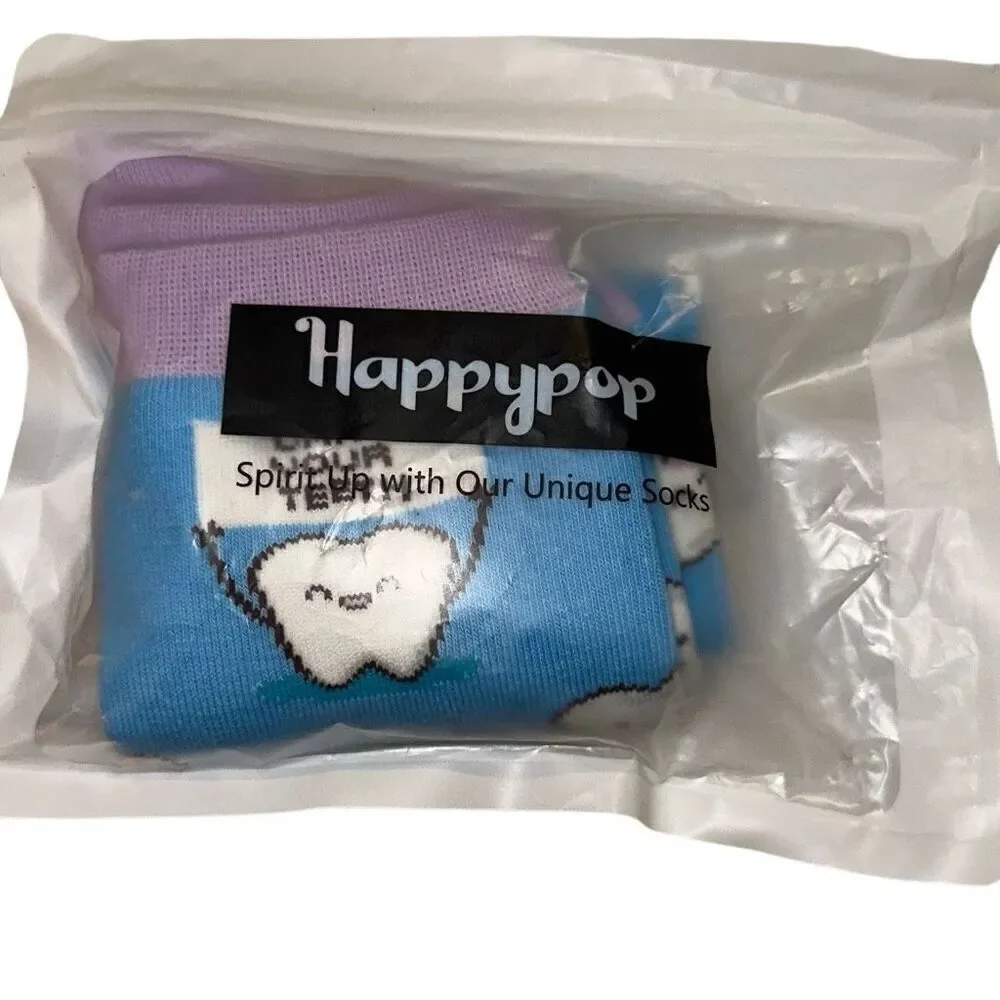 *NEW* Happy Pop Womens Blue Novelty Crazy Dental Funny Tooth Socks